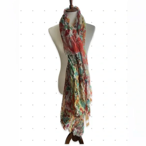 New Michael Stars scarf wrap fringe splatter colorful sheer spring light modal - Picture 2 of 6